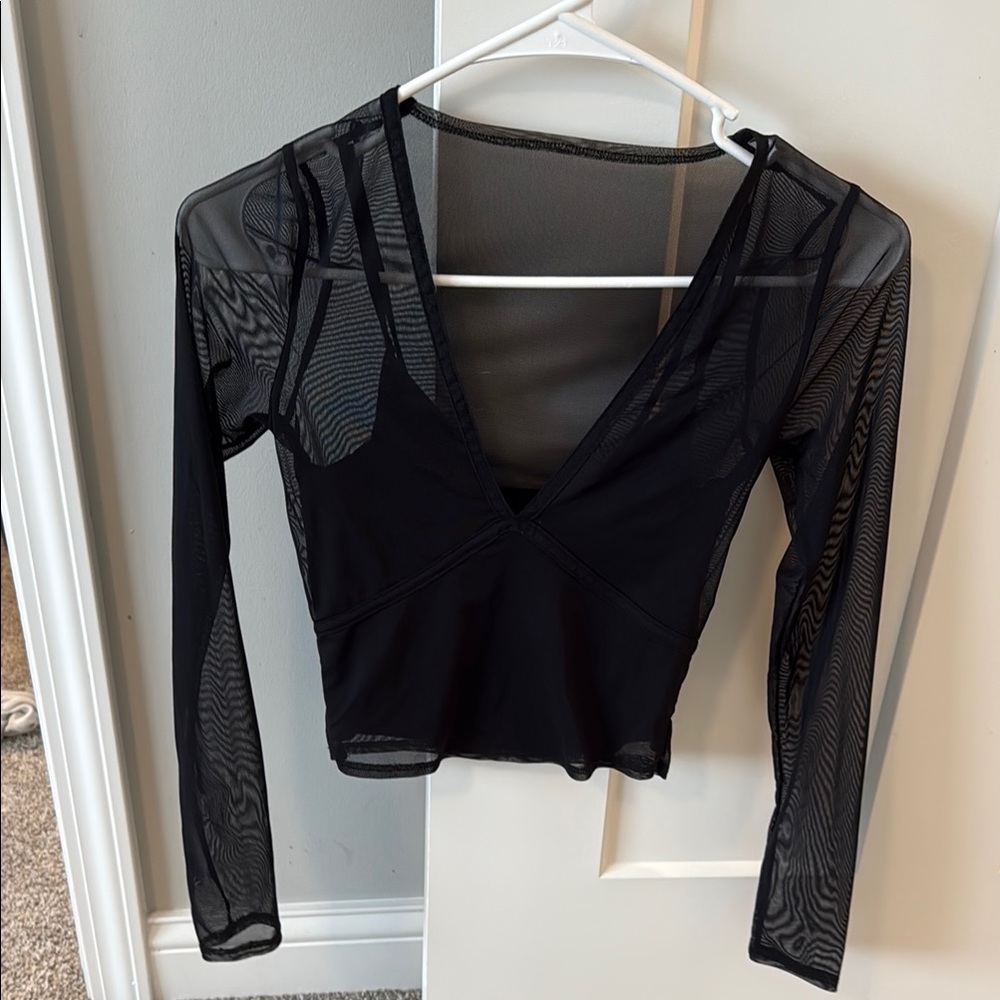 Abercrombie & Fitch Black Sheer Fitted Bodysuit